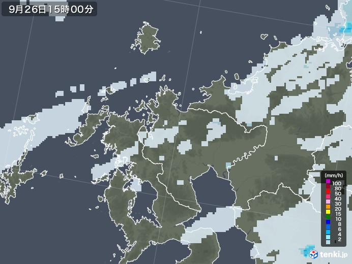 佐賀県の雨雲レーダー(2022年09月26日)