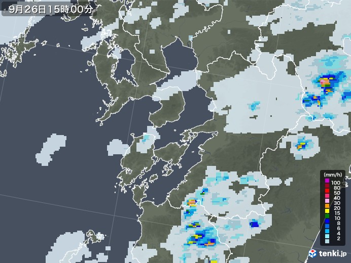 熊本県の雨雲レーダー(2022年09月26日)