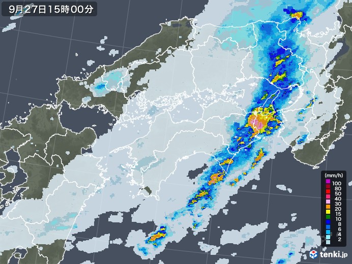 四国地方の雨雲レーダー(2022年09月27日)