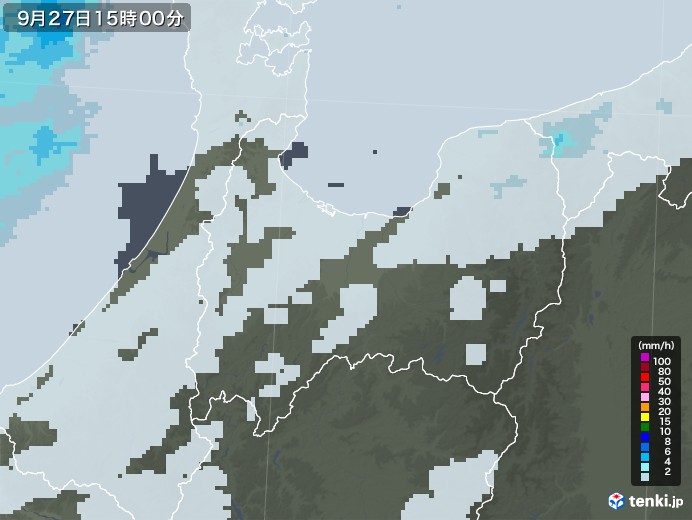 富山県の雨雲レーダー(2022年09月27日)