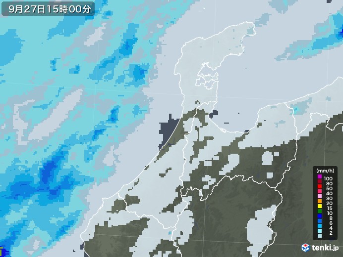 石川県の雨雲レーダー(2022年09月27日)