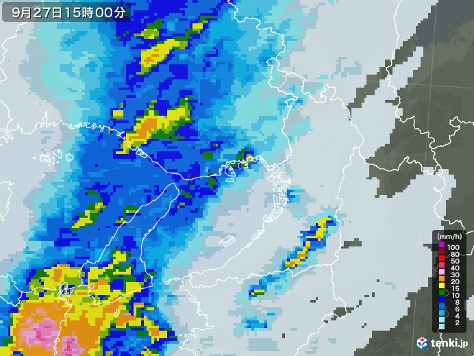 大阪府の雨雲レーダー(2022年09月27日)