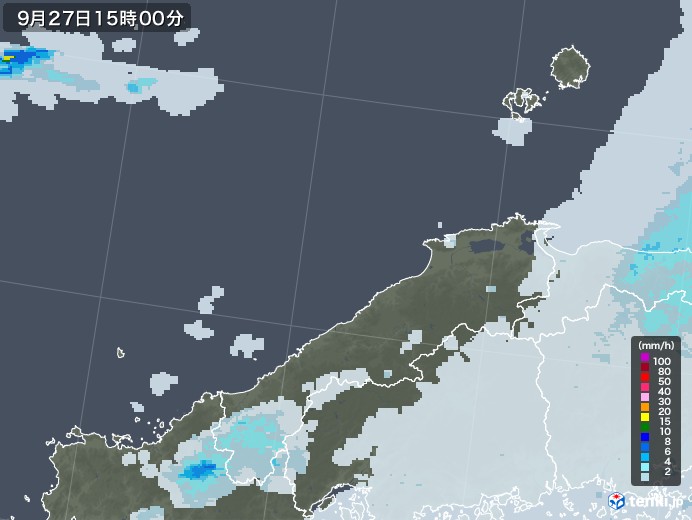 島根県の雨雲レーダー(2022年09月27日)