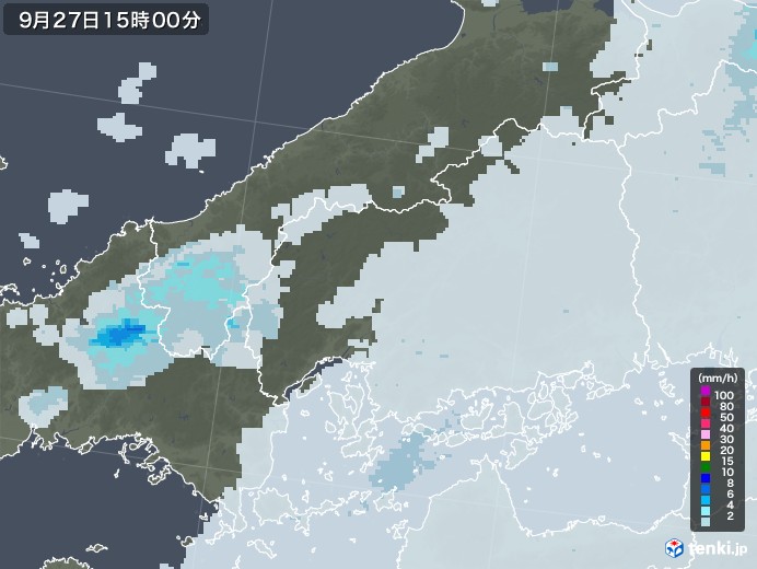 広島県の雨雲レーダー(2022年09月27日)