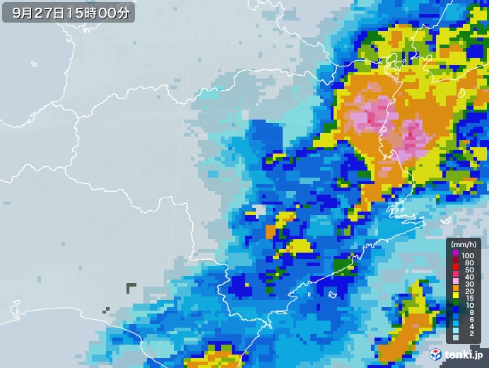 徳島県の雨雲レーダー(2022年09月27日)