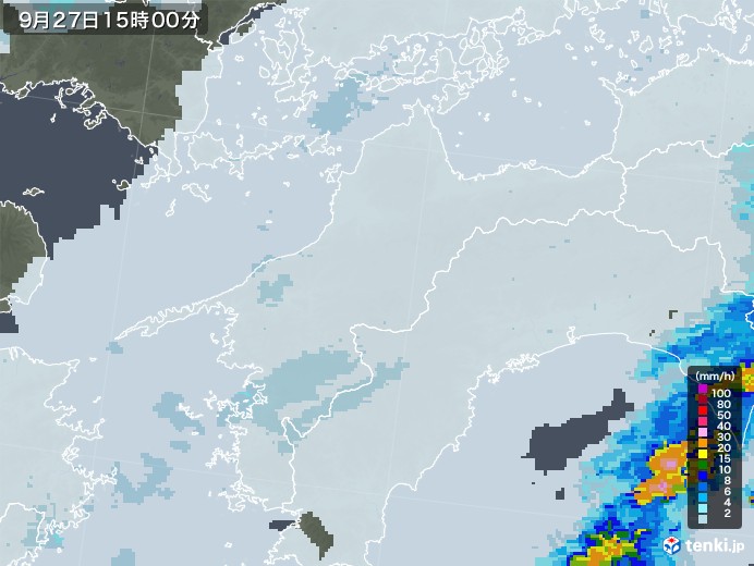 愛媛県の雨雲レーダー(2022年09月27日)
