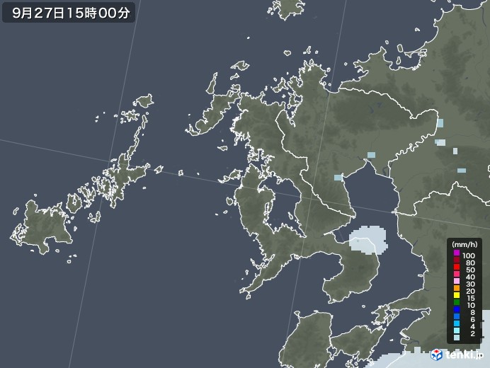 長崎県の雨雲レーダー(2022年09月27日)