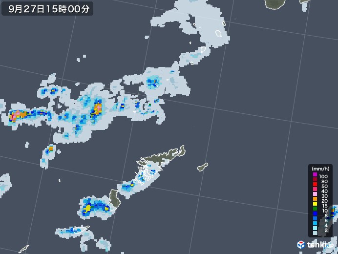 奄美諸島(鹿児島県)の雨雲レーダー(2022年09月27日)