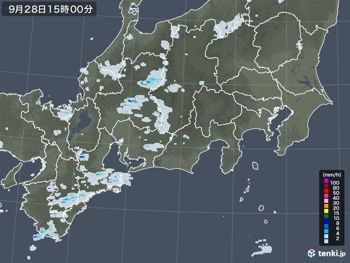 東海地方の雨雲レーダー(2022年09月28日)