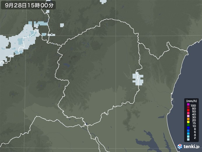 栃木県の雨雲レーダー(2022年09月28日)