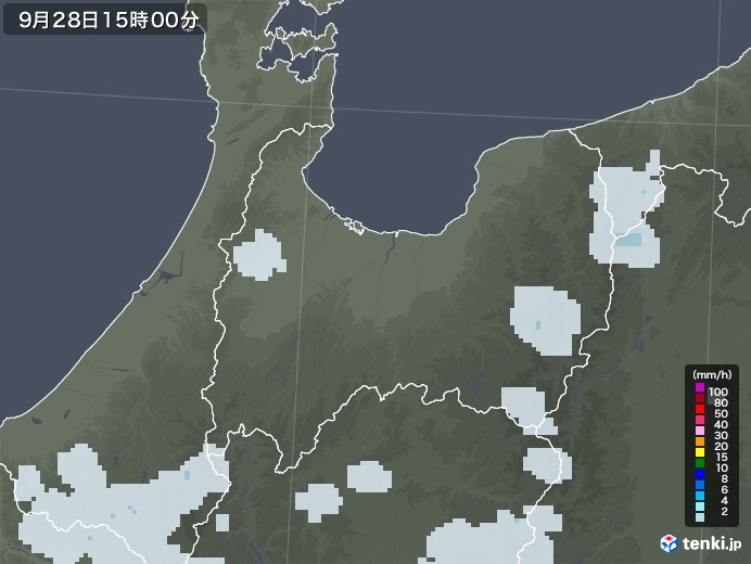 富山県の雨雲レーダー(2022年09月28日)