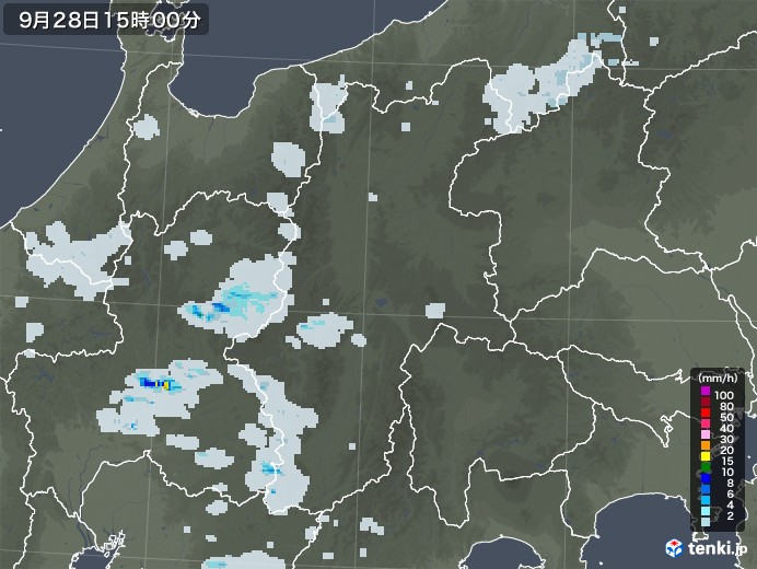 長野県の雨雲レーダー(2022年09月28日)