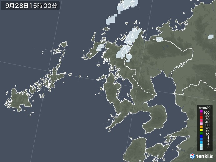 長崎県の雨雲レーダー(2022年09月28日)