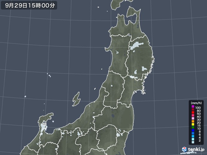 東北地方の雨雲レーダー(2022年09月29日)