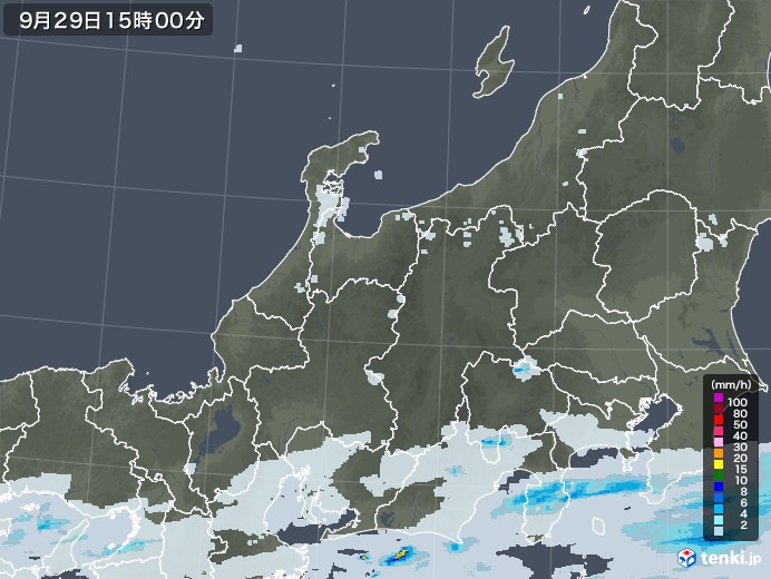 北陸地方の雨雲レーダー(2022年09月29日)