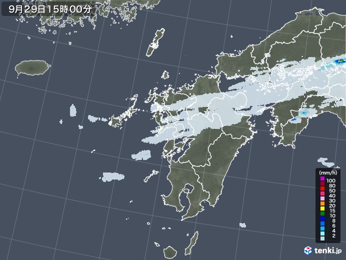九州地方の雨雲レーダー(2022年09月29日)