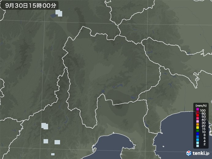 山梨県の雨雲レーダー(2022年09月30日)