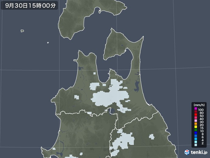 青森県の雨雲レーダー(2022年09月30日)