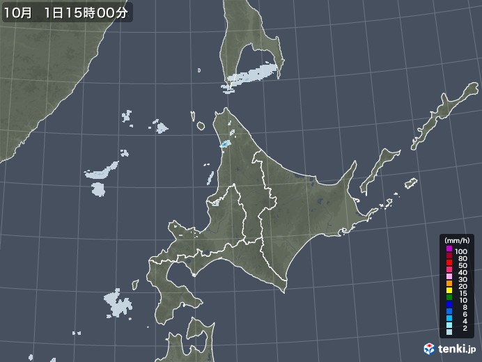 北海道地方の雨雲レーダー(2022年10月01日)