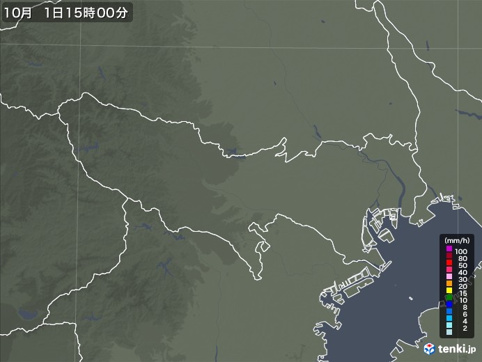 東京都の雨雲レーダー(2022年10月01日)