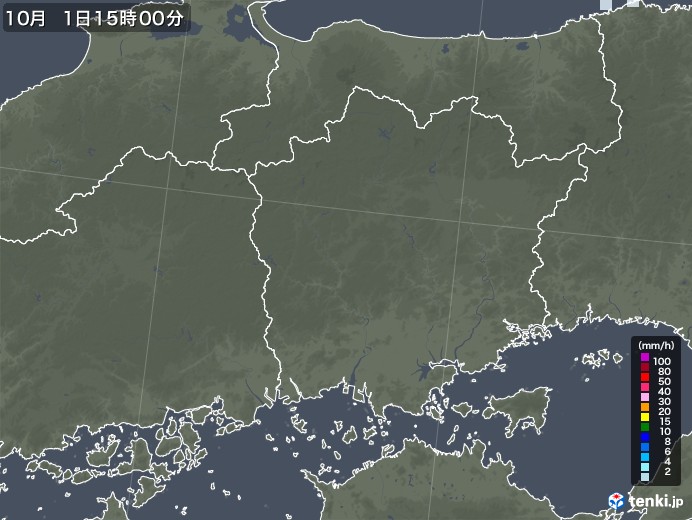 岡山県の雨雲レーダー(2022年10月01日)