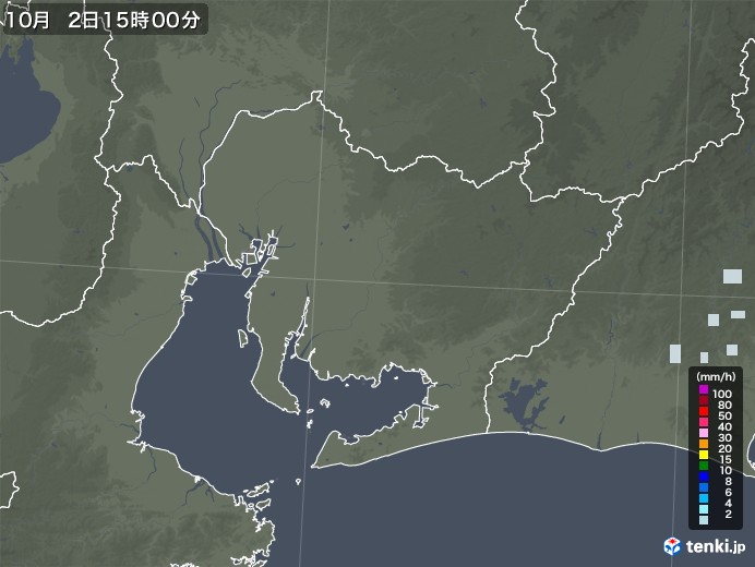 愛知県の雨雲レーダー(2022年10月02日)