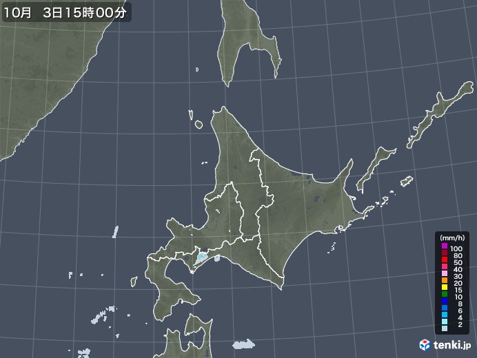 北海道地方の雨雲レーダー(2022年10月03日)