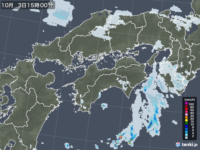 四国地方の雨雲レーダー(2022年10月03日)