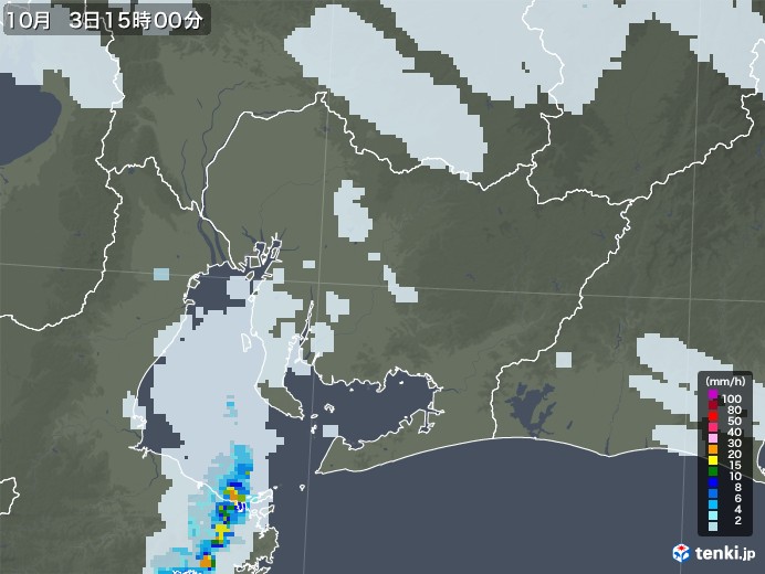 愛知県の雨雲レーダー(2022年10月03日)