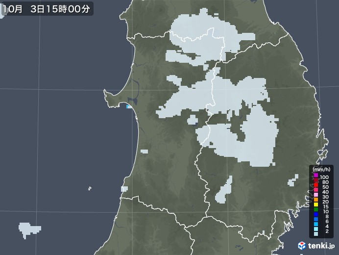 秋田県の雨雲レーダー(2022年10月03日)
