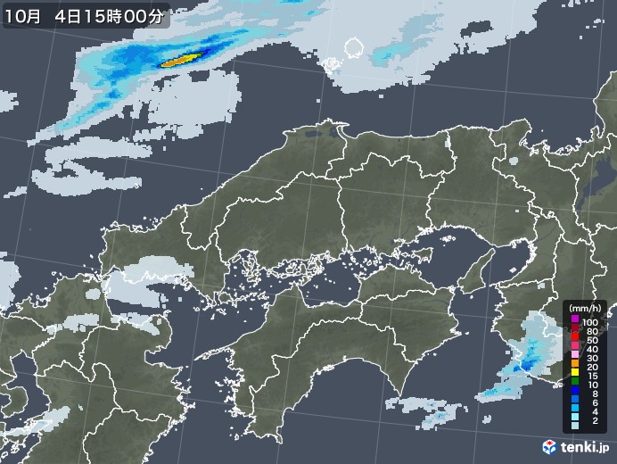 中国地方の雨雲レーダー(2022年10月04日)