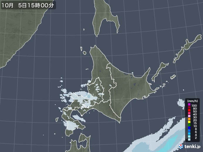 北海道地方の雨雲レーダー(2022年10月05日)