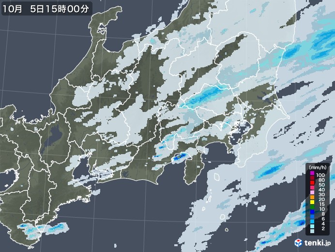 関東・甲信地方の雨雲レーダー(2022年10月05日)