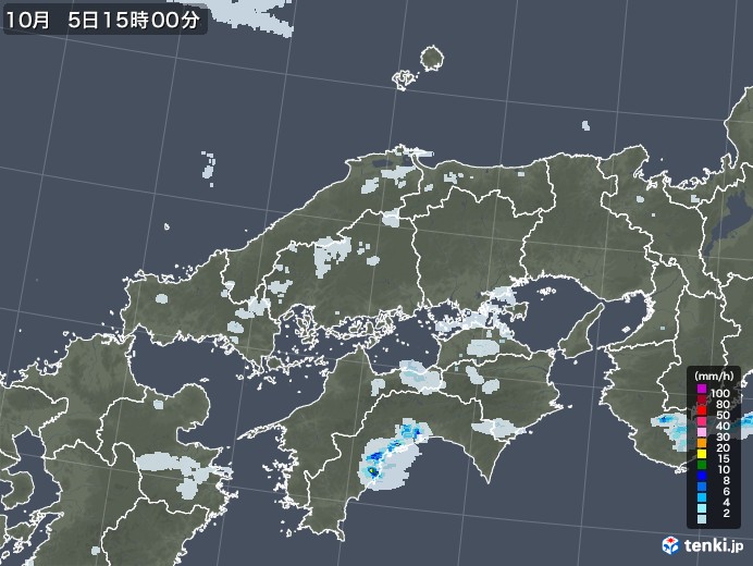 中国地方の雨雲レーダー(2022年10月05日)