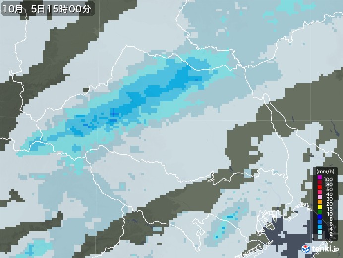 埼玉県の雨雲レーダー(2022年10月05日)