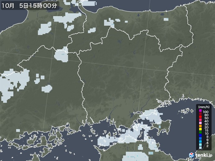 岡山県の雨雲レーダー(2022年10月05日)