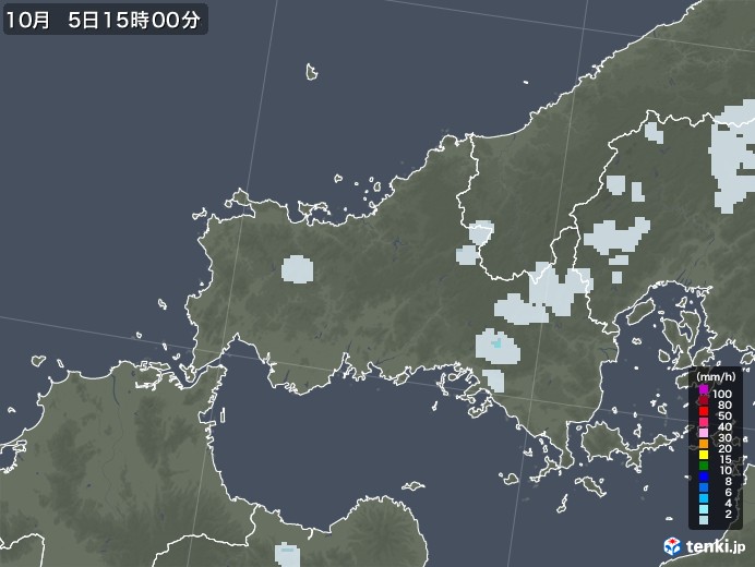 山口県の雨雲レーダー(2022年10月05日)
