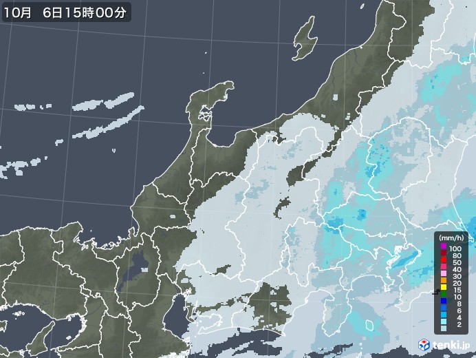北陸地方の雨雲レーダー(2022年10月06日)