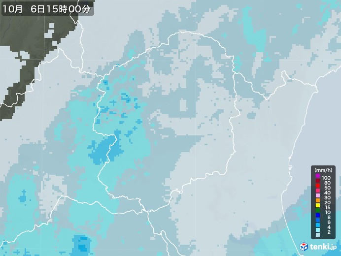 栃木県の雨雲レーダー(2022年10月06日)