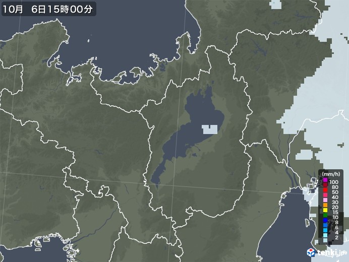 滋賀県の雨雲レーダー(2022年10月06日)
