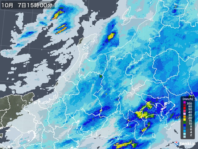 北陸地方の雨雲レーダー(2022年10月07日)