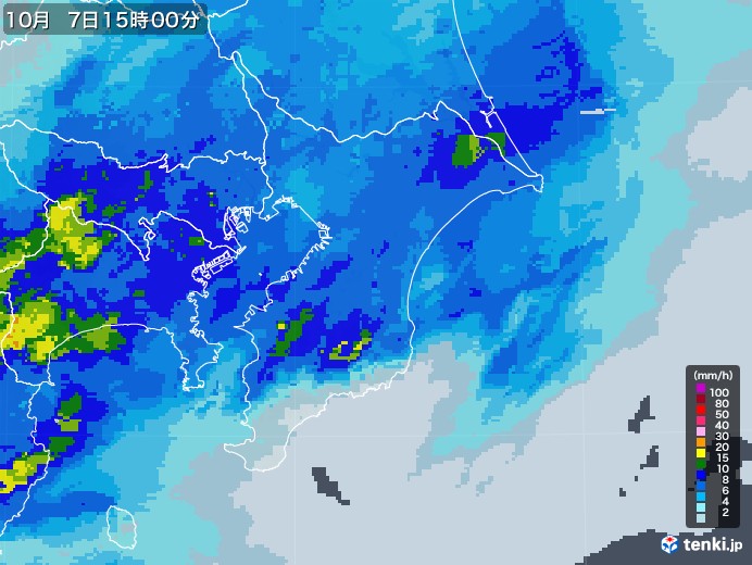 千葉県の雨雲レーダー(2022年10月07日)