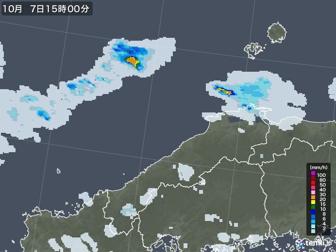 島根県の雨雲レーダー(2022年10月07日)