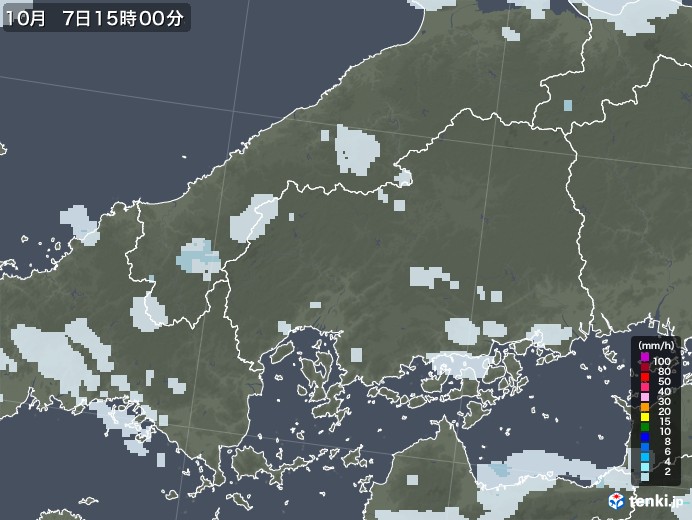 広島県の雨雲レーダー(2022年10月07日)