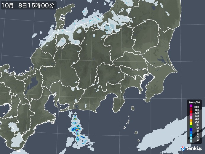 関東・甲信地方の雨雲レーダー(2022年10月08日)