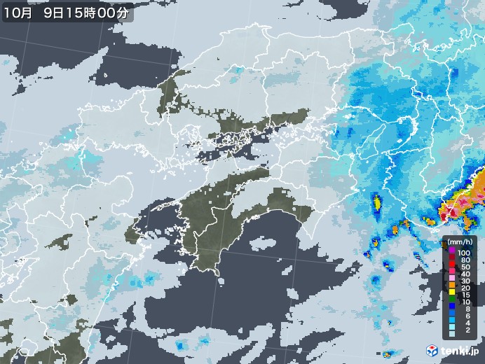 四国地方の雨雲レーダー(2022年10月09日)