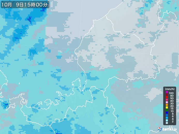 福井県の雨雲レーダー(2022年10月09日)