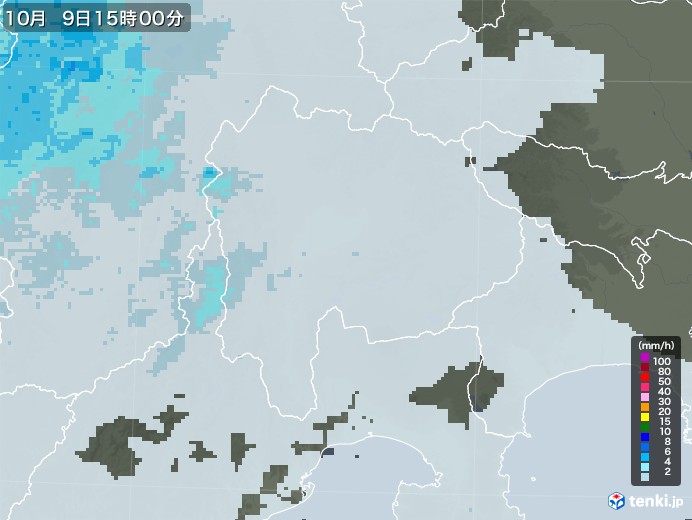 山梨県の雨雲レーダー(2022年10月09日)