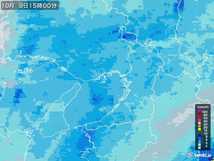 大阪府の雨雲レーダー(2022年10月09日)