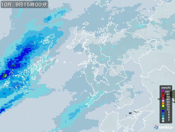 長崎県の雨雲レーダー(2022年10月09日)